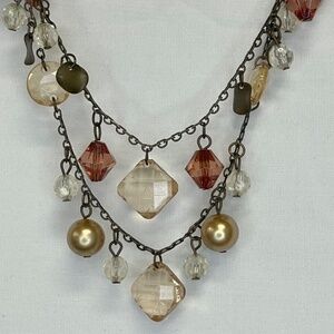 Vintage Lucite Double Chain and Beaded Gold Tone Chain Signed Necklace